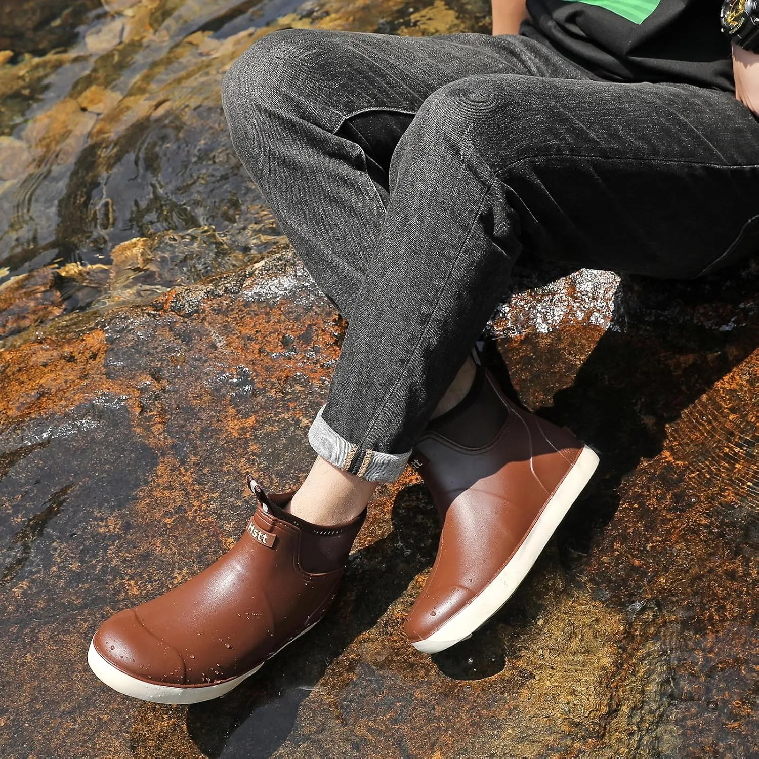 Men's Deck Boots Waterproof Fishing Rain Boots, Anti-Slip Rubber Boots Ankle Booties, High-Performance Footwear Chelsea Boots for Gardening Boating Camping Sailing