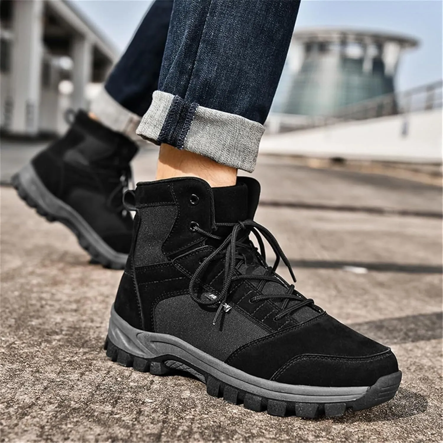 Men's Fashion Lace-Up Breathable Military Boots Ankle Boots High Top Casual Work Outdoor Hiking Shoes Lightweight Shoes Trekking Boots for Men