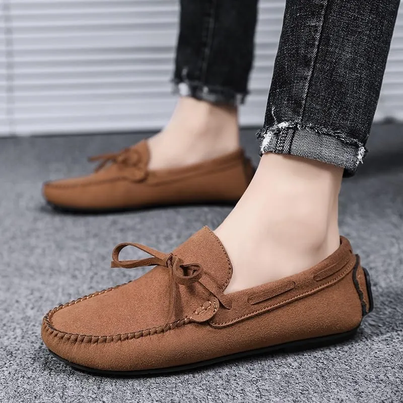 Men's Genuine Leather Loafers with Tassel, Suede Vamp, Deck Shoes with Stitching Details, Lightweight, Anti-Slip, Outdoor Slip-Ons