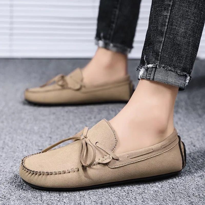 Men's Genuine Leather Loafers with Tassel, Suede Vamp, Deck Shoes with Stitching Details, Lightweight, Anti-Slip, Outdoor Slip-Ons