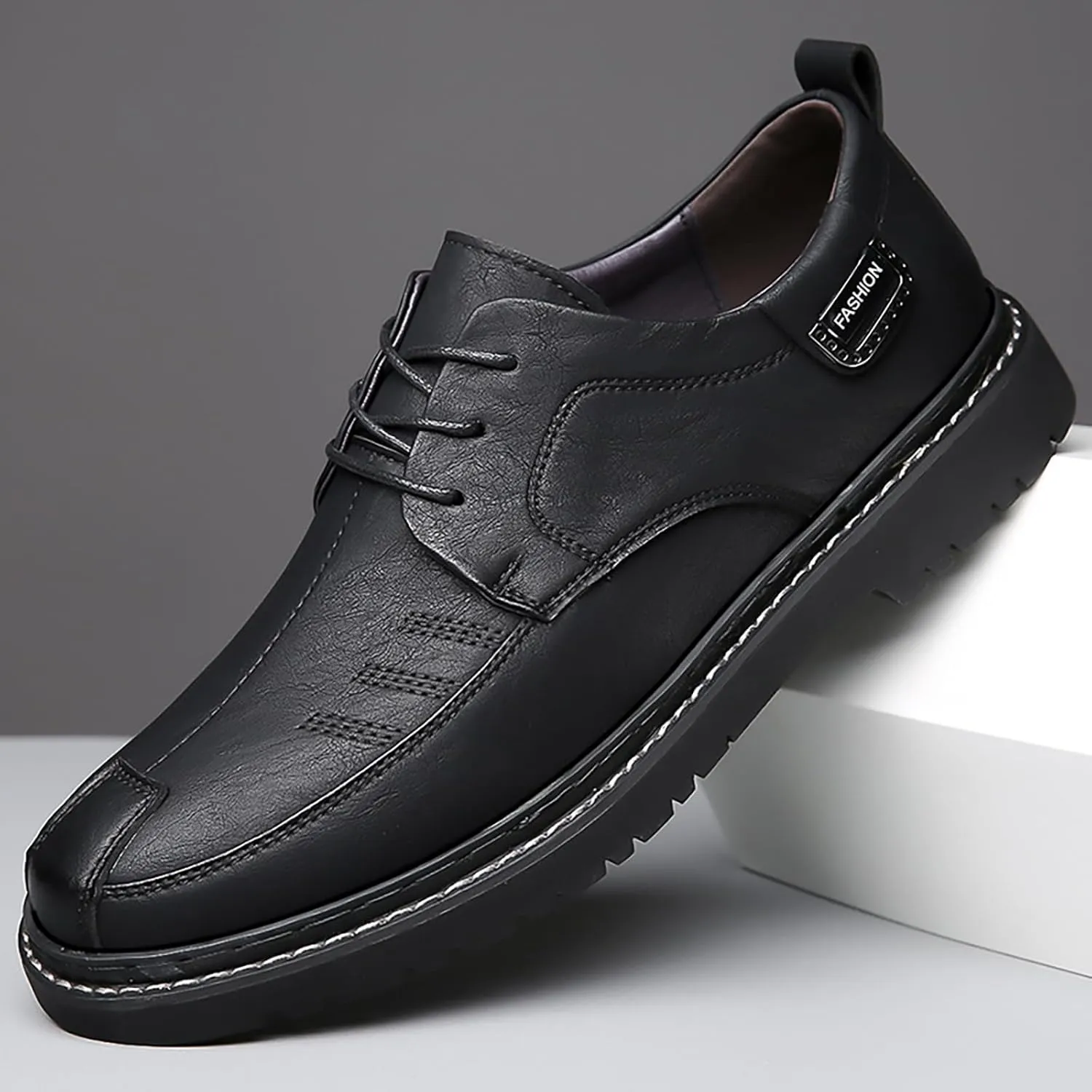 Men's Hand Stitching Leather Lace Up Loafer,Vintage Breathable Soft-Faced Soft-Soled Leather Shoe Comfortable Slip on Flat Business Office Dress Driving Casual Outdoor Walking Shoes
