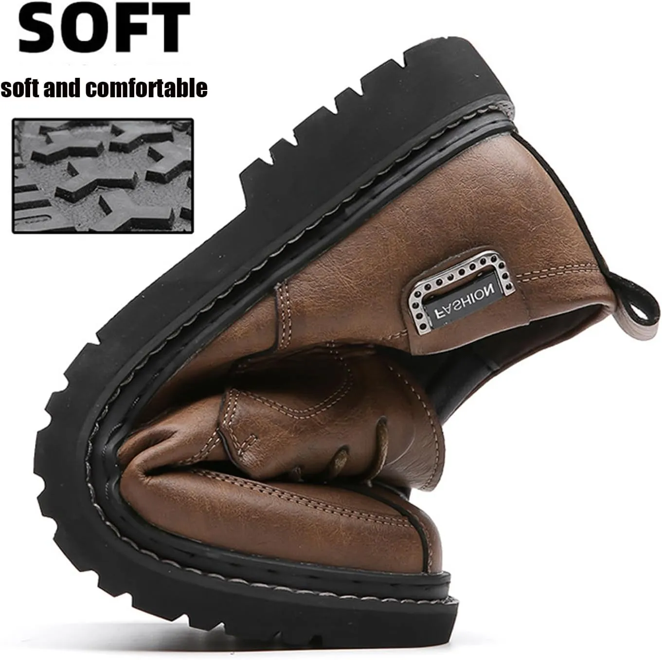 Men's Hand Stitching Leather Lace Up Loafer,Vintage Breathable Soft-Faced Soft-Soled Leather Shoe Comfortable Slip on Flat Business Office Dress Driving Casual Outdoor Walking Shoes
