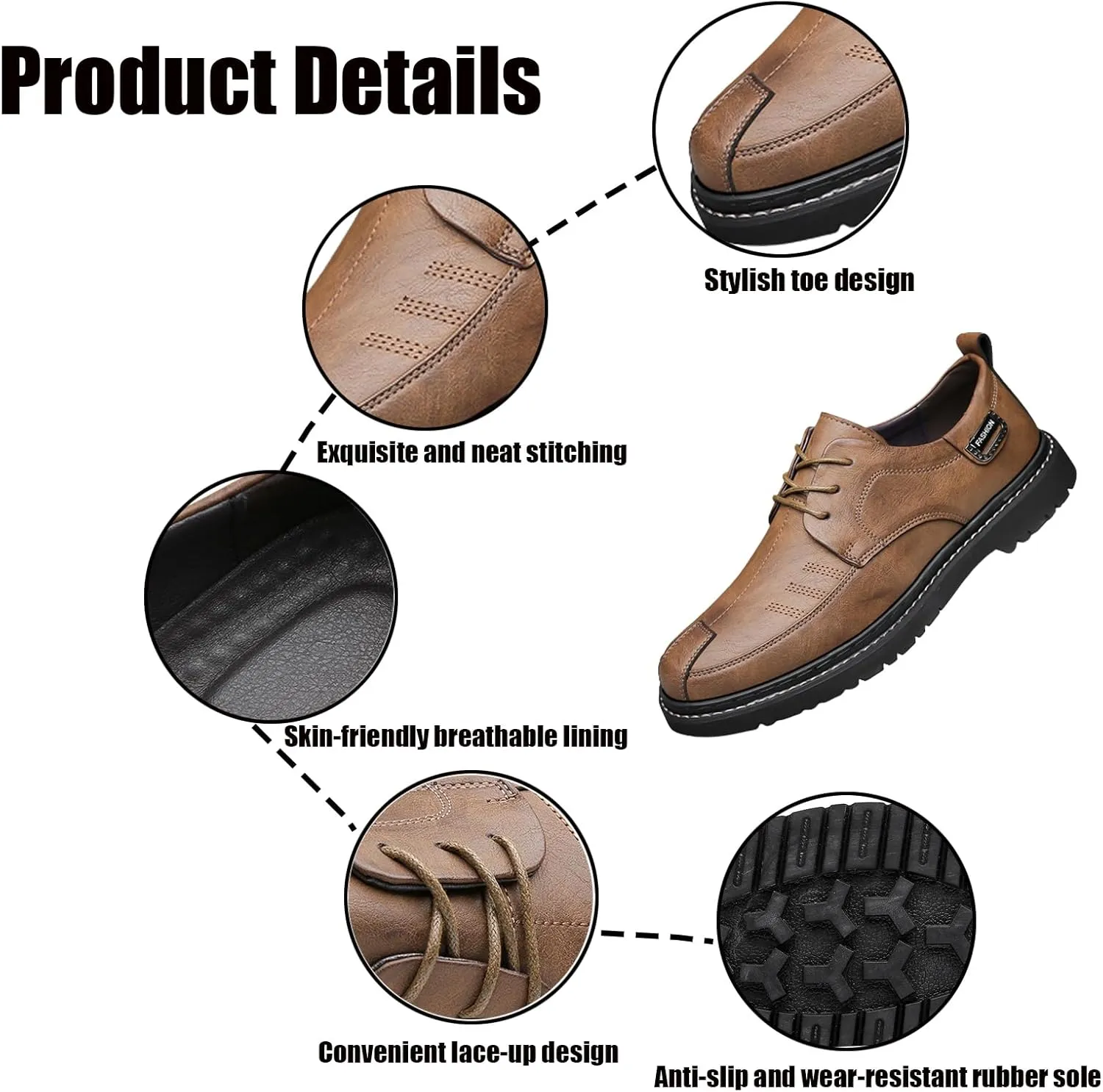 Men's Hand Stitching Leather Lace Up Loafer,Vintage Breathable Soft-Faced Soft-Soled Leather Shoe Comfortable Slip on Flat Business Office Dress Driving Casual Outdoor Walking Shoes