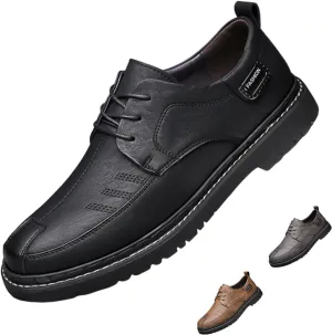 Men's Hand Stitching Leather Lace Up Loafer,Vintage Breathable Soft-Faced Soft-Soled Leather Shoe Comfortable Slip on Flat Business Office Dress Driving Casual Outdoor Walking Shoes