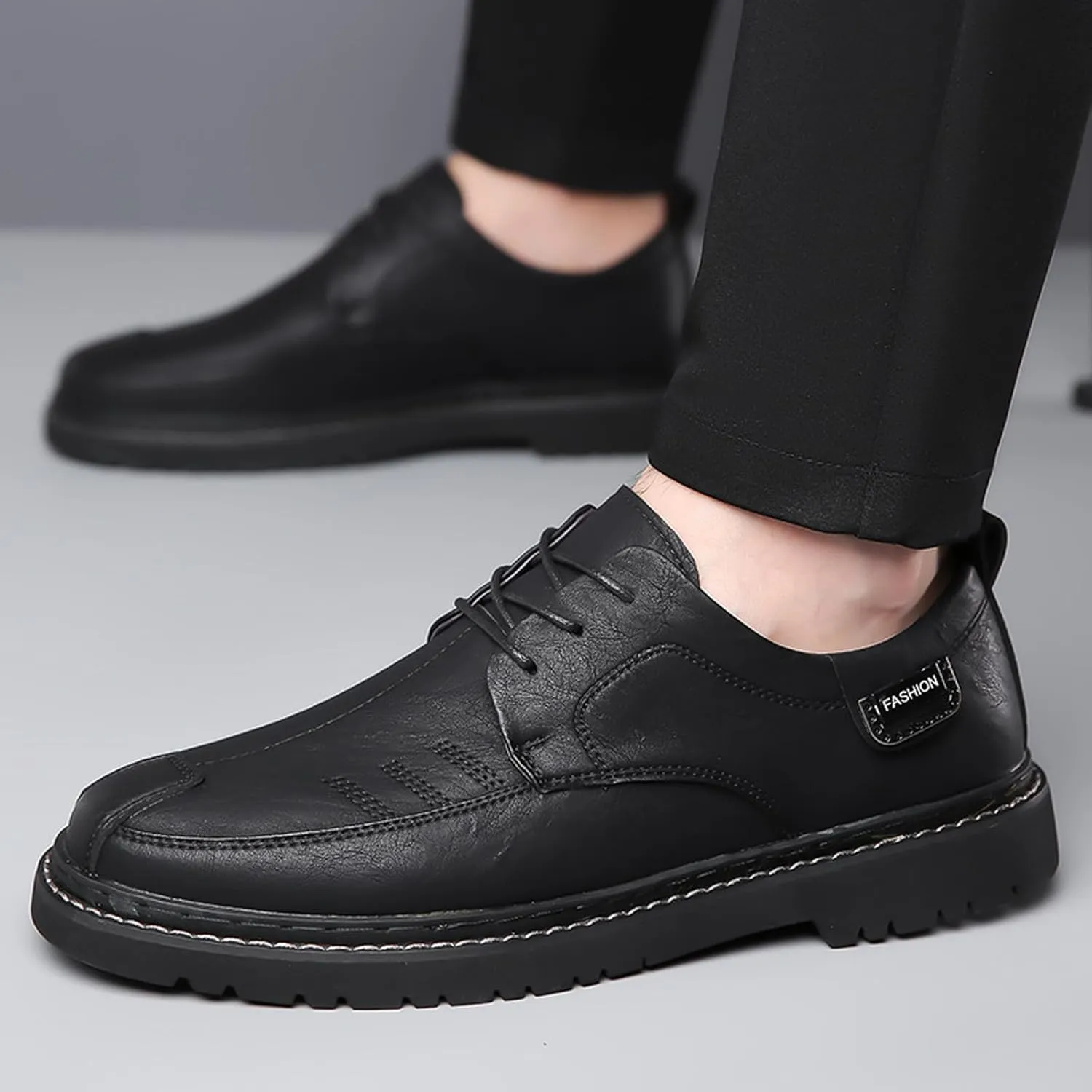 Men's Hand Stitching Leather Lace Up Loafer,Vintage Breathable Soft-Faced Soft-Soled Leather Shoe Comfortable Slip on Flat Business Office Dress Driving Casual Outdoor Walking Shoes