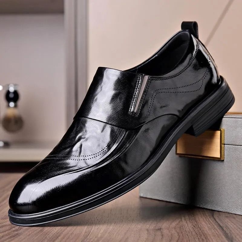 Men's Hands Free Slip On Walking Leather Shoes Loafers Casual Slip on Lightweight Business Formal Shoes