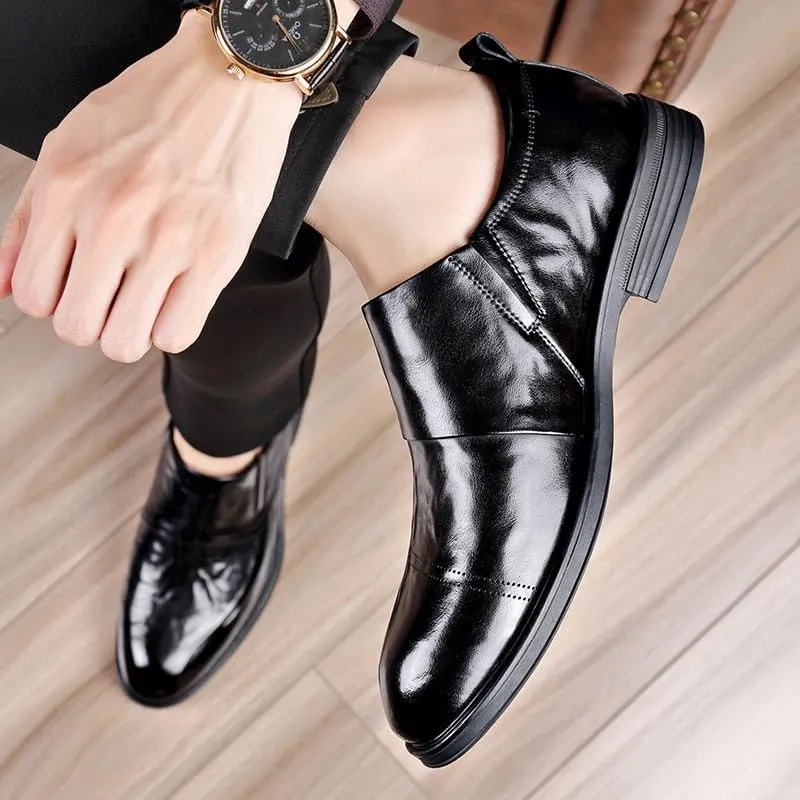 Men's Hands Free Slip On Walking Leather Shoes Loafers Casual Slip on Lightweight Business Formal Shoes