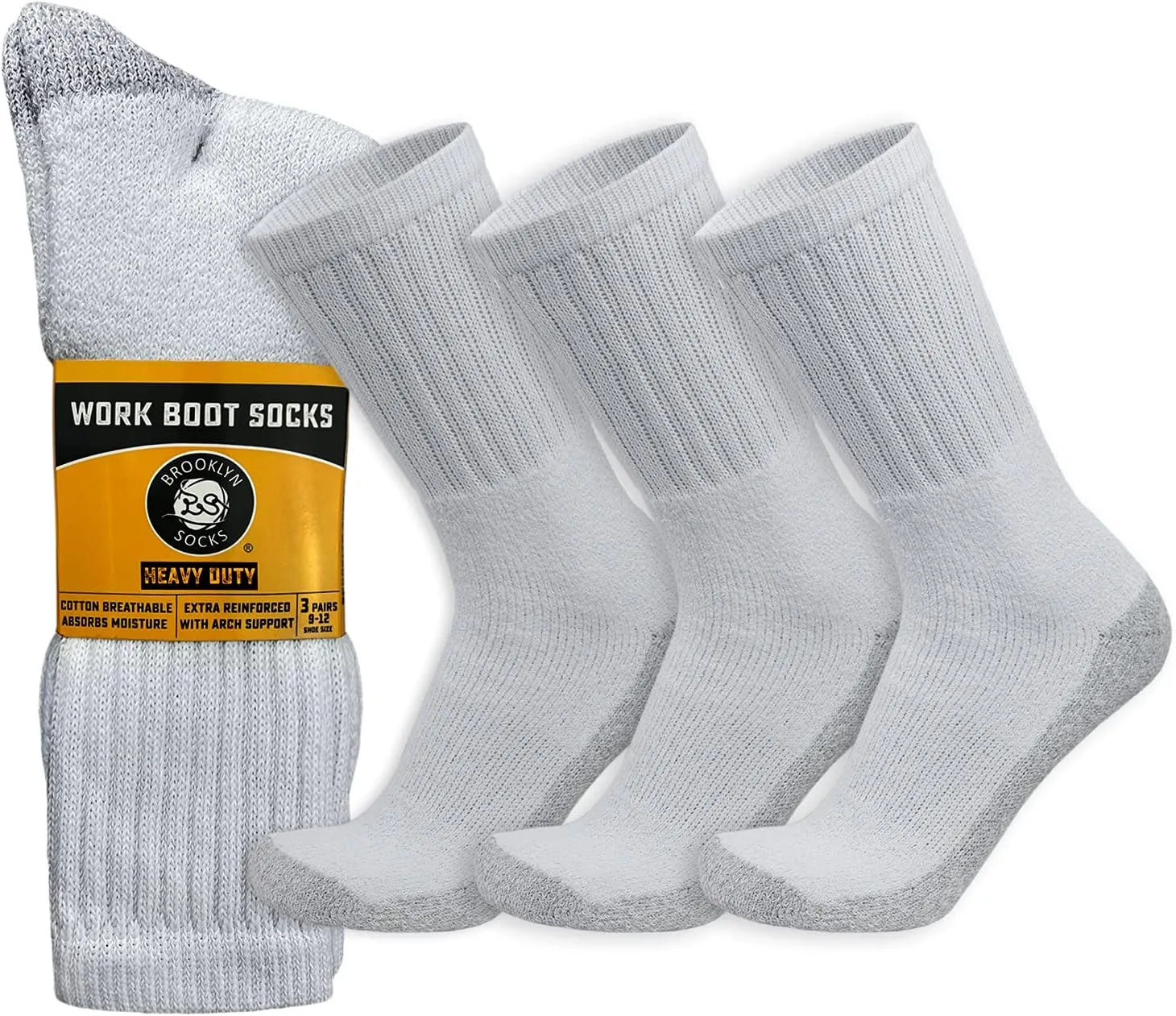 Mens Heavy Duty Steel Toe Work Cotton Socks, Thick Triple Cushioned Crew Socks