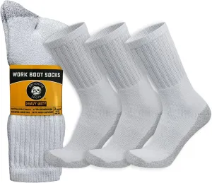 Mens Heavy Duty Steel Toe Work Cotton Socks, Thick Triple Cushioned Crew Socks