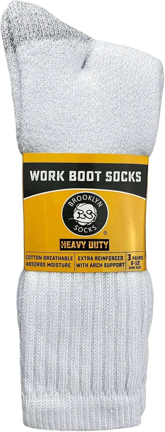 Mens Heavy Duty Steel Toe Work Cotton Socks, Thick Triple Cushioned Crew Socks