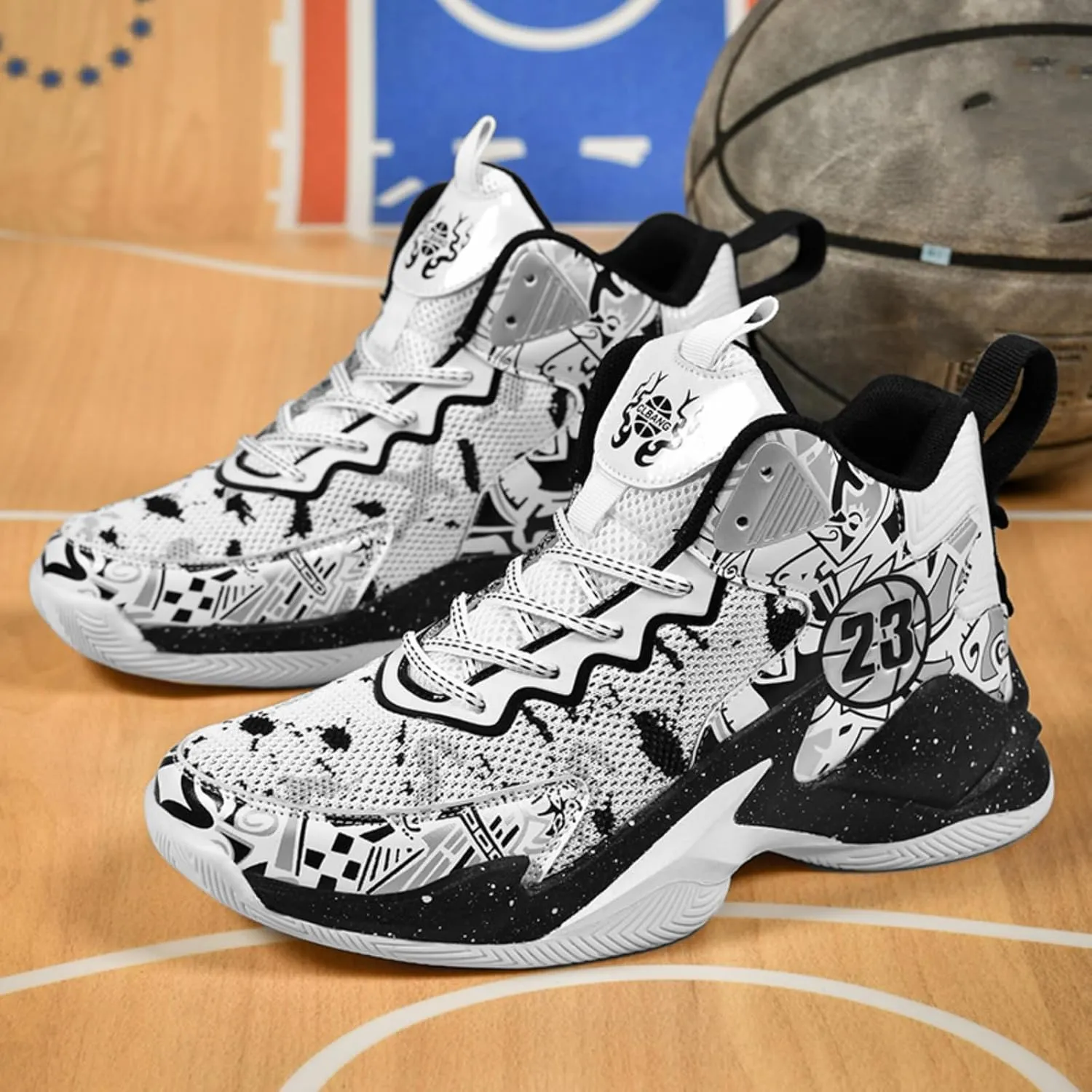Mens High Top Lace Up Fashion Basketball Shoes with Arch Support Soft Running Shoes Non-Slip Train Sport Volleyball Sneakers Light Blue