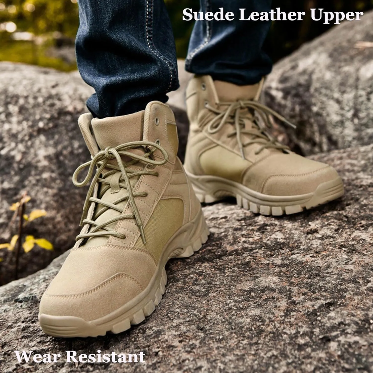 Men's Hiking Boots 6 Inches Tactical Work Boot Lightweight Suede Leather Military Combat Motorcycle Boots