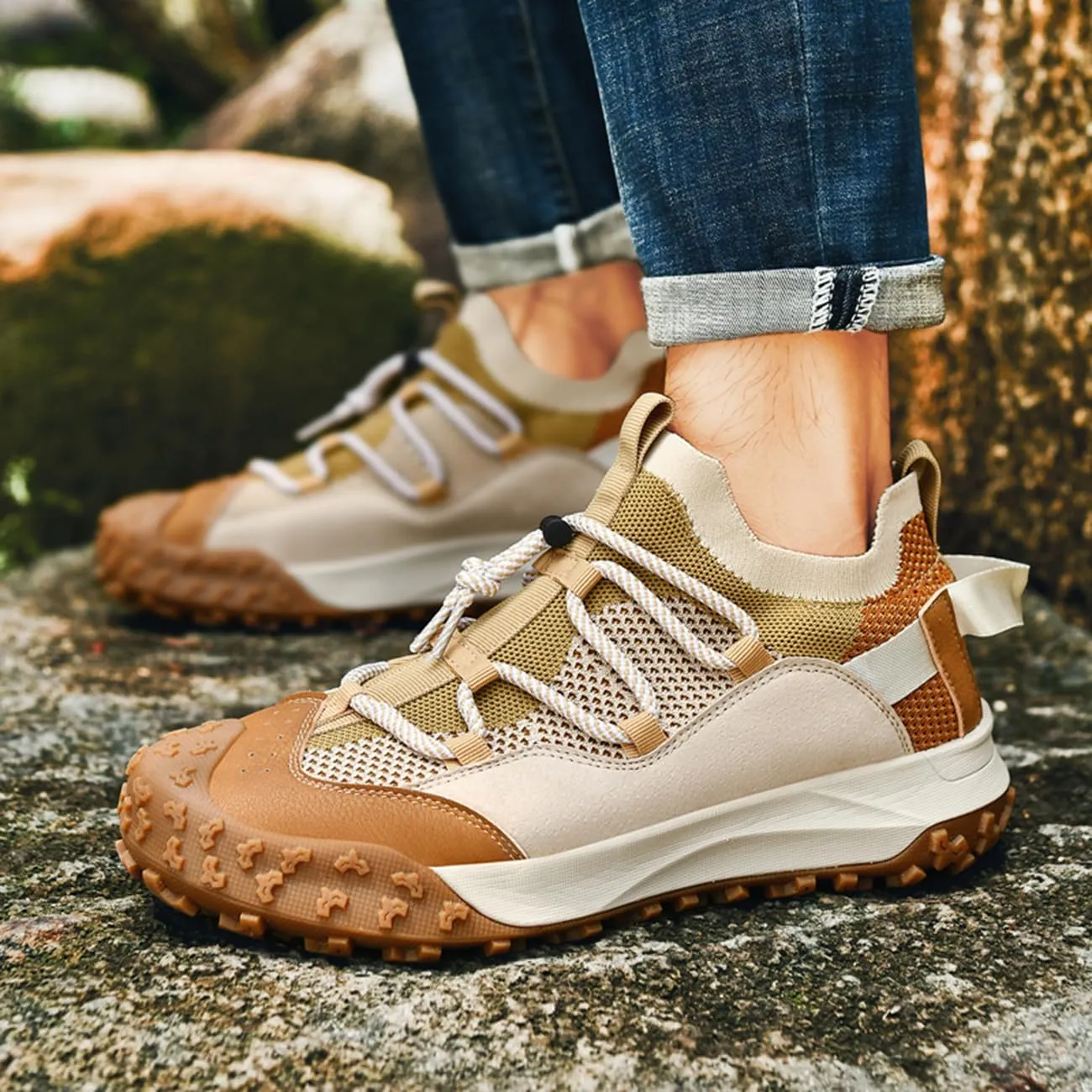Mens Hiking Shoes Breathable Lightweight Leather Hiking Boots Outdoor Training Trekking Shoes