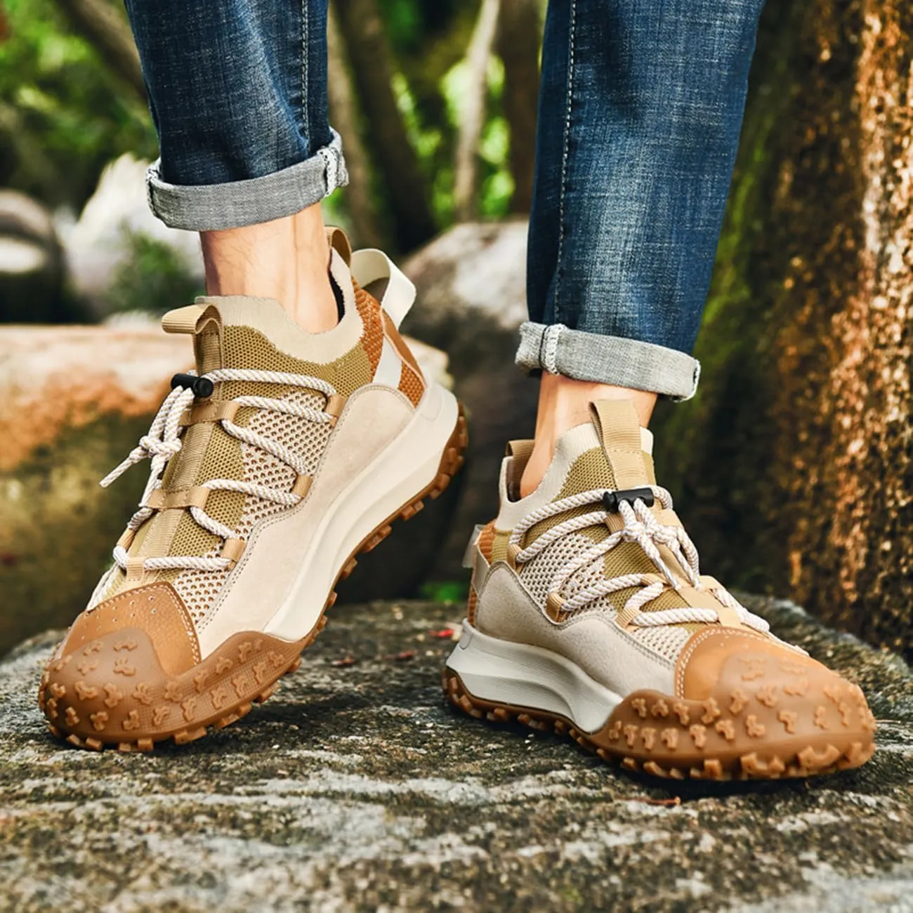 Mens Hiking Shoes Breathable Lightweight Leather Hiking Boots Outdoor Training Trekking Shoes