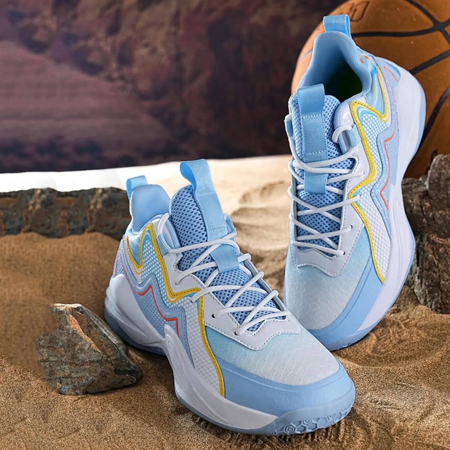 Mens Lace Up High Top Basketball Shoes Fashion Breathable Non Slip Sport Sneakers for Walking Running Tennis Volleyball