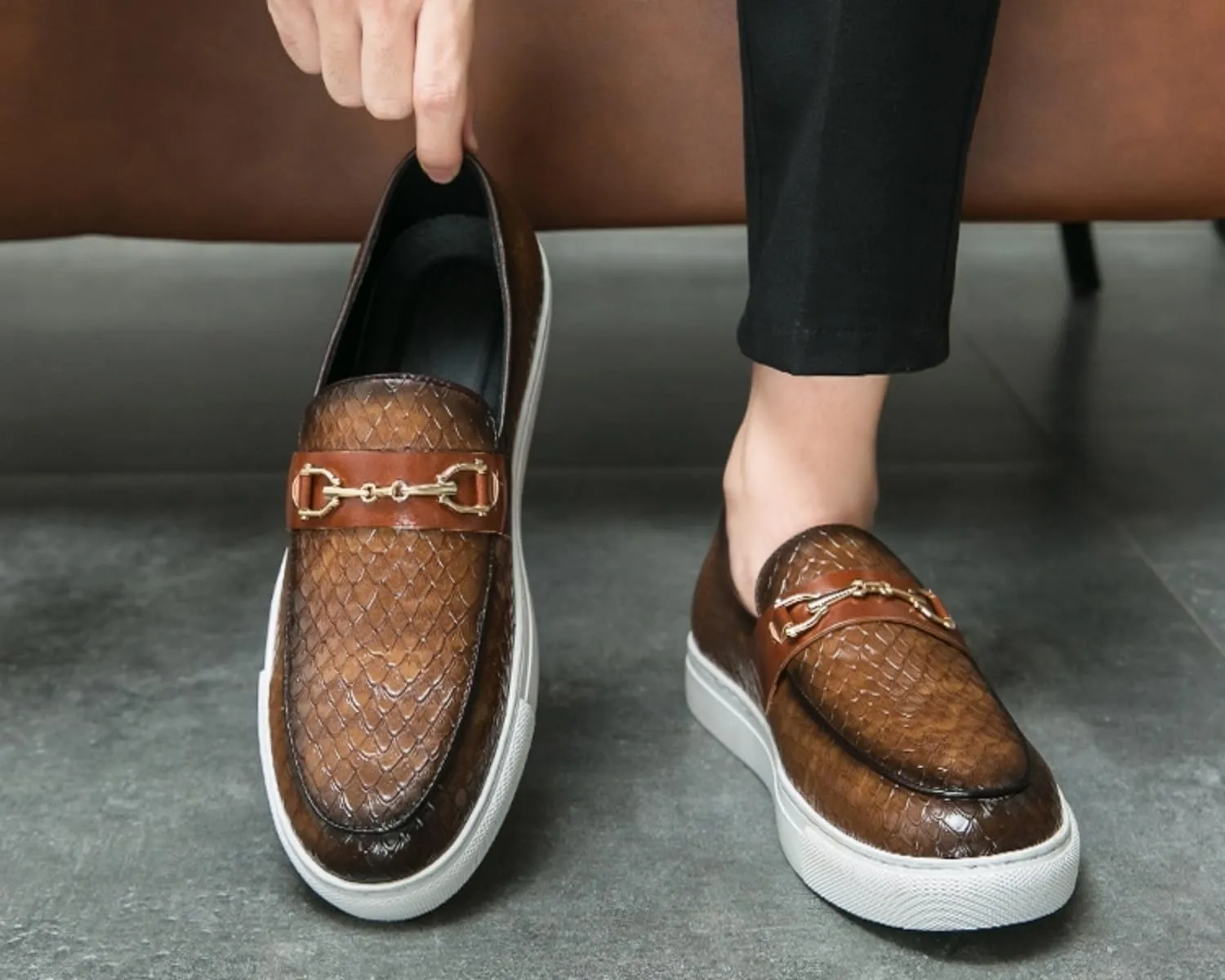 Men's Loafers Slip On Casual Dress Shoes,Leather Rubber Sole Slip On Lightweight Comfortable Walking Penny Loafers