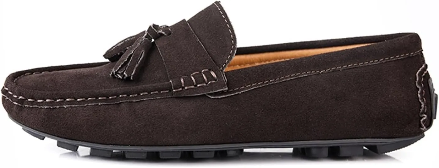 Men's PU Loafers with Tassel, Round Toe, Suede Vamp, Anti-Slip Flat Heel, Comfortable Slip-Ons with Stitching Details for Parties
