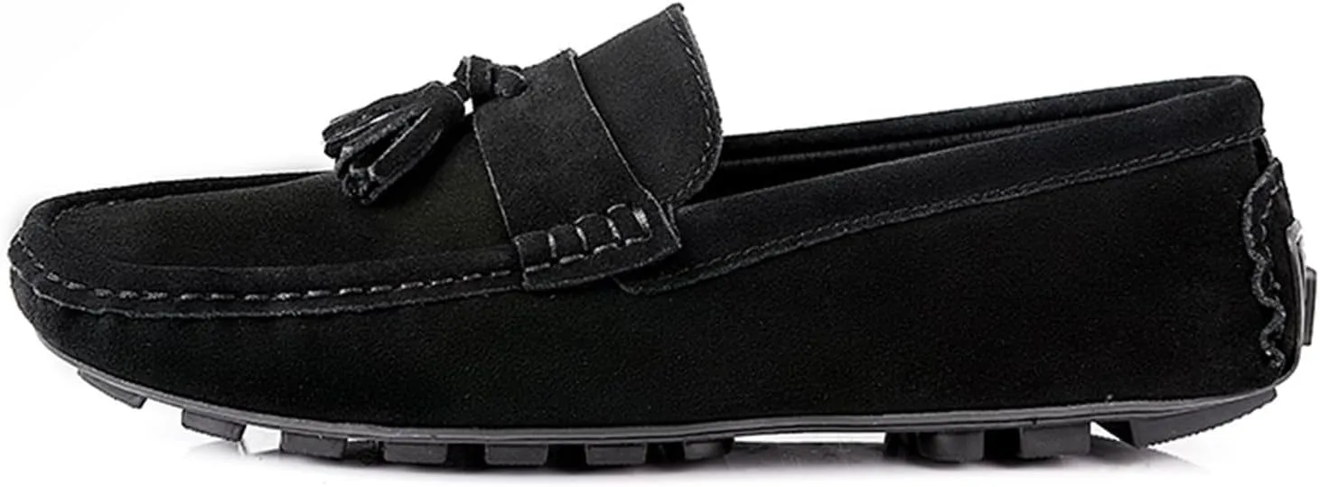 Men's PU Loafers with Tassel, Round Toe, Suede Vamp, Anti-Slip Flat Heel, Comfortable Slip-Ons with Stitching Details for Parties