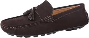 Men's PU Loafers with Tassel, Round Toe, Suede Vamp, Anti-Slip Flat Heel, Comfortable Slip-Ons with Stitching Details for Parties