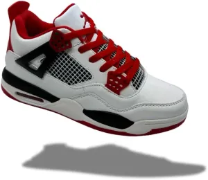 Men's Retro Basketball Sneakers with Air Cushioning, High-Performance Grip Sole, and Premium Comfort - White/Red/Black