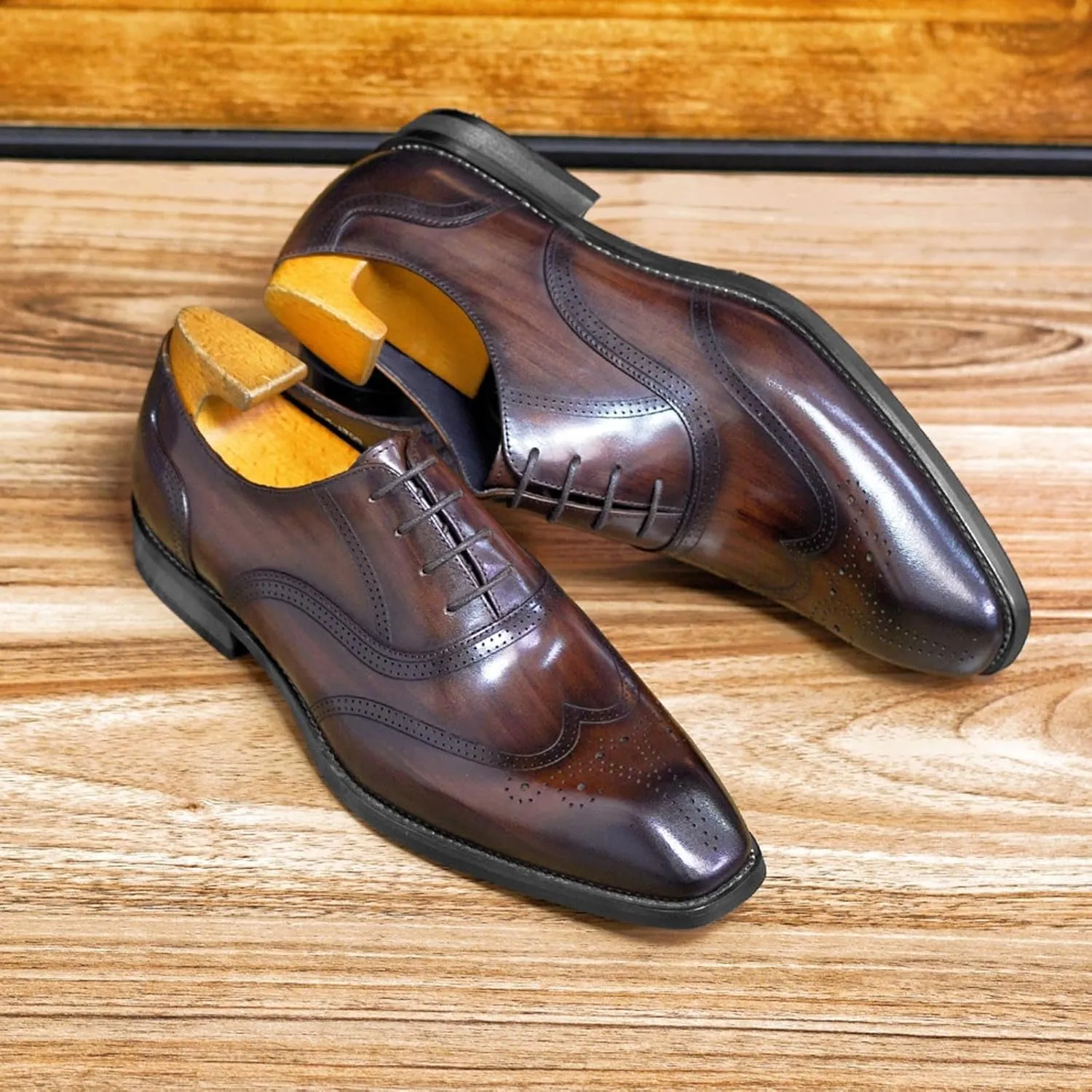 Mens Retro Wingtip Oxfords Comfortable Oxfords for Men Elegant Weding Dating Dress Shoes with Low Heel Supple Business Formal Shoes for Men Retro Matte Leather Shoe Casual Brogues Man