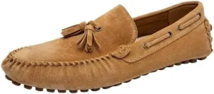 Men's Suede Loafers with Tassels - Solid Color Round Toe Driving Shoes, Comfortable Slip-Resistant Slip-Ons with Flat Heel for Outdoor Wear