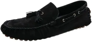 Men's Suede Loafers with Tassels - Solid Color Round Toe Driving Shoes, Comfortable Slip-Resistant Slip-Ons with Flat Heel for Outdoor Wear