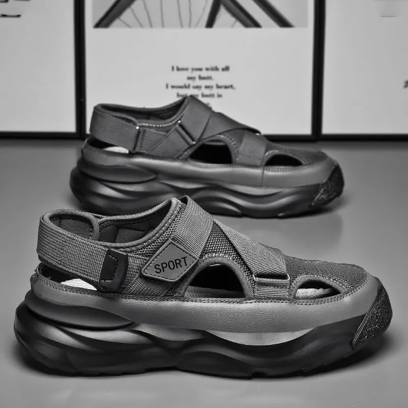 Men's Trendy Close Toe Breathable Sandals, Comfy Non Slip Durable Beach Water Shoes for Men's Outdoor Activities, Summer