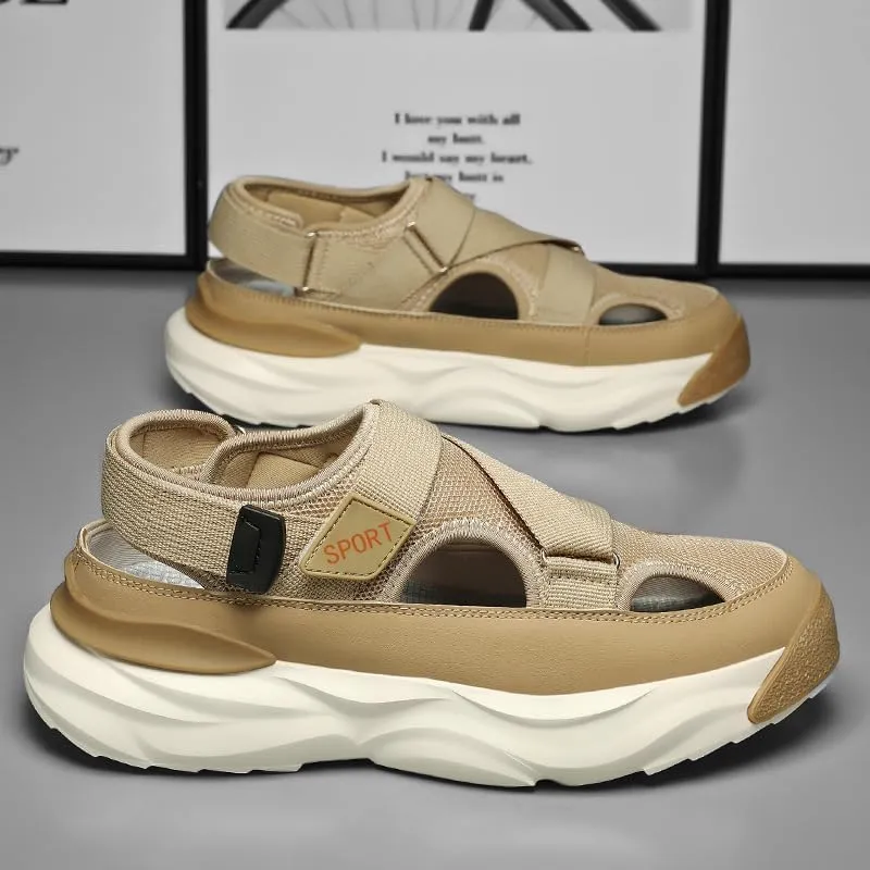 Men's Trendy Close Toe Breathable Sandals, Comfy Non Slip Durable Beach Water Shoes for Men's Outdoor Activities, Summer