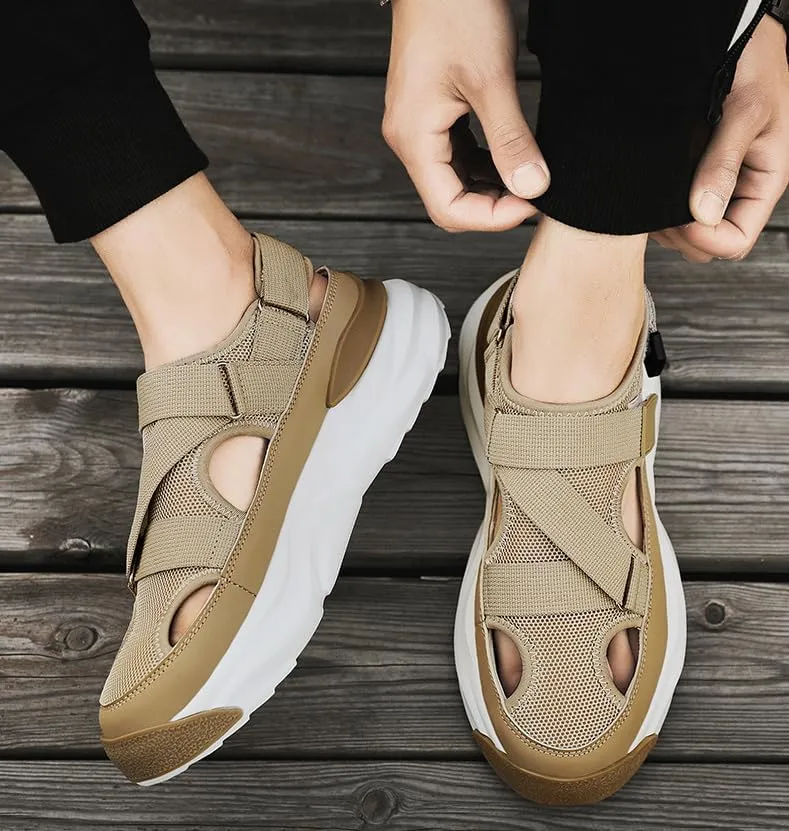 Men's Trendy Close Toe Breathable Sandals, Comfy Non Slip Durable Beach Water Shoes for Men's Outdoor Activities, Summer