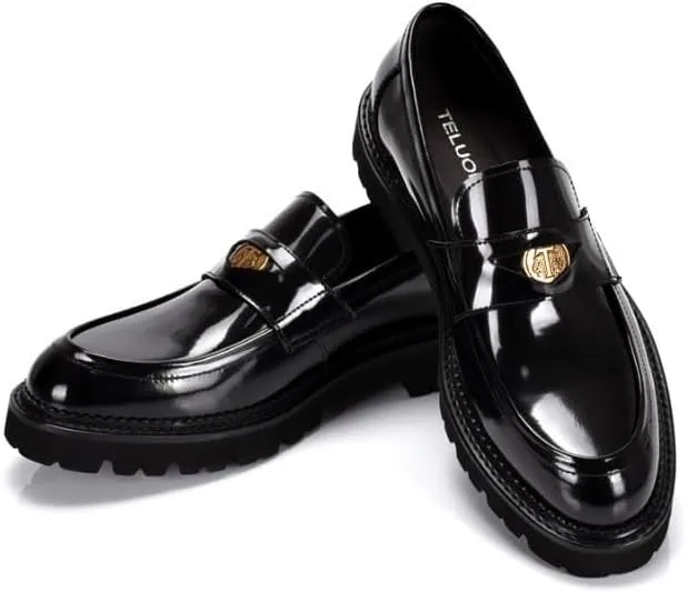 Men's Vintage Flower Dress Loafers Slip On Shoes Fashion Slip-On Leather Shoes Lightweight Comfortable Thick-Soled Formal Shoes