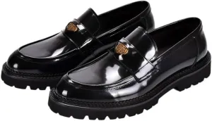Men's Vintage Flower Dress Loafers Slip On Shoes Fashion Slip-On Leather Shoes Lightweight Comfortable Thick-Soled Formal Shoes