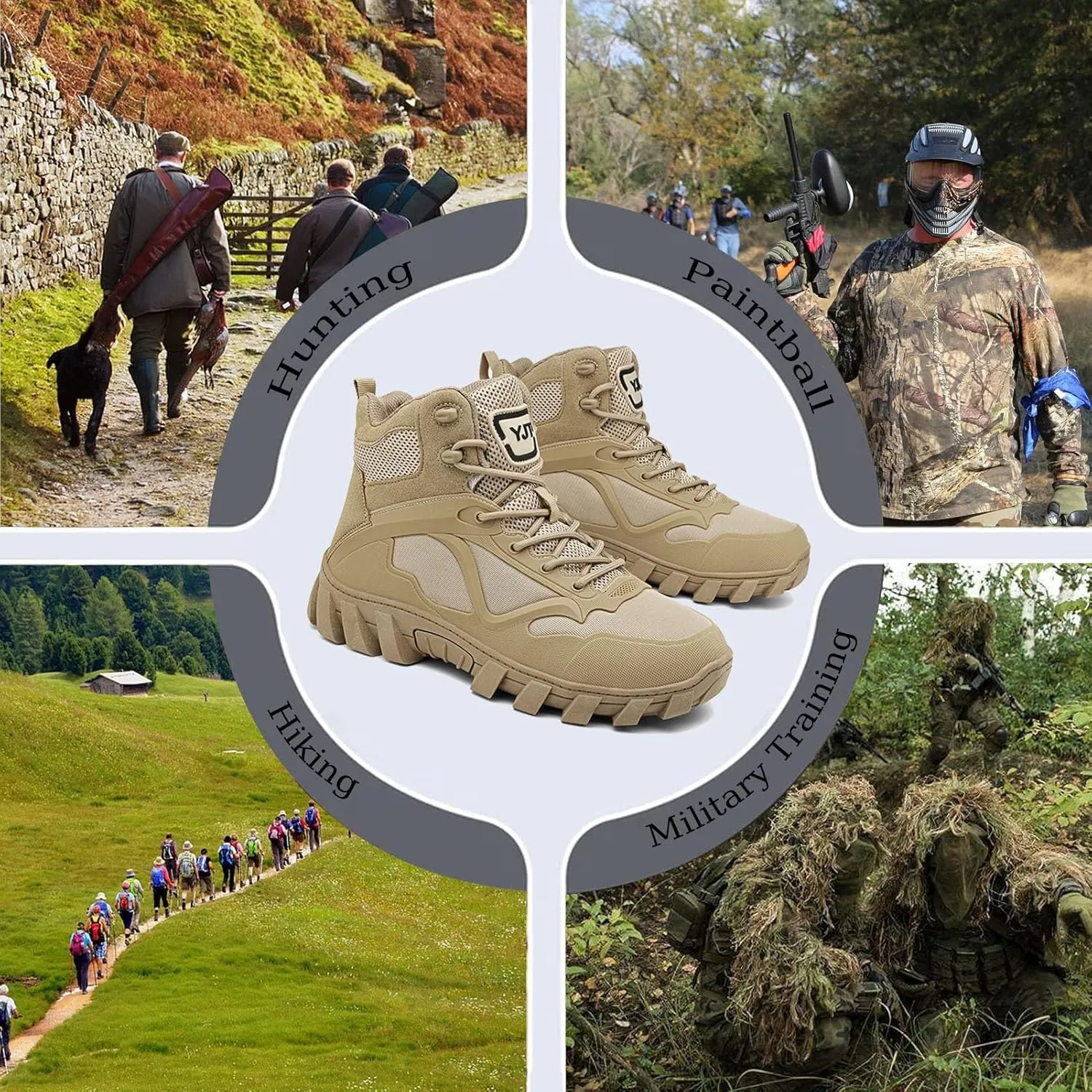 Military Tactical Combat Boots, Waterproof, Breathable, Shock-Absorbing, Non-Slip for Work, Hiking & Duty