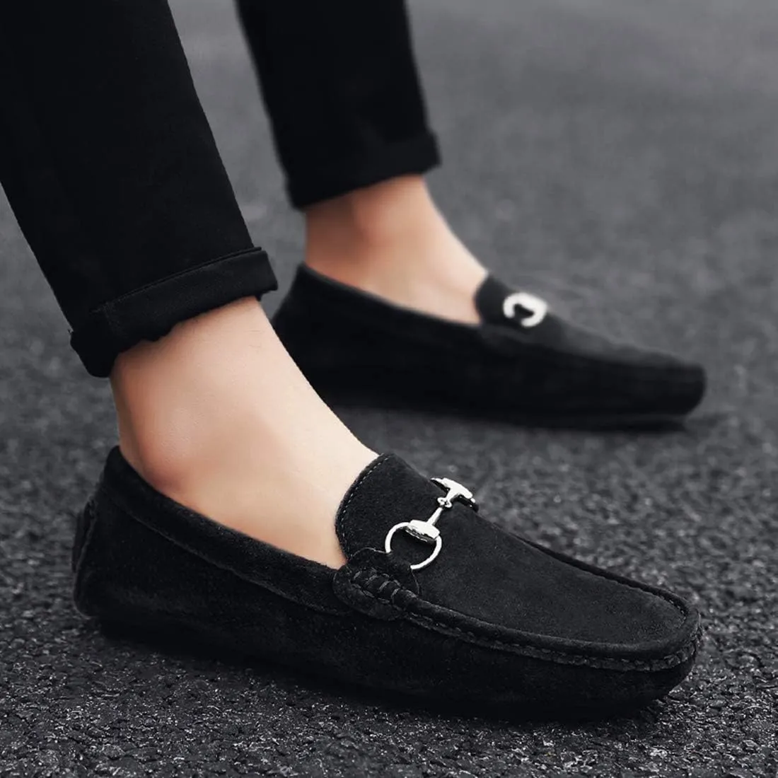 Minishion Suede Loafers Mens Shoes Casual Dress Shoes 2090#