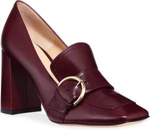 MOOMMO Classic Women High Chunky Heel Loafers Square Toe Suede Slip On 4 Inch Block Heel Buckle Pumps Office Comfort Dress Loafer Heels Shoes Casual Office Party 4-13 M US