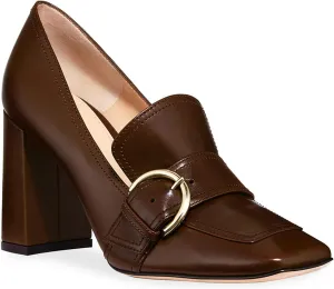 MOOMMO Classic Women High Chunky Heel Loafers Square Toe Suede Slip On 4 Inch Block Heel Buckle Pumps Office Comfort Dress Loafer Heels Shoes Casual Office Party 4-13 M US