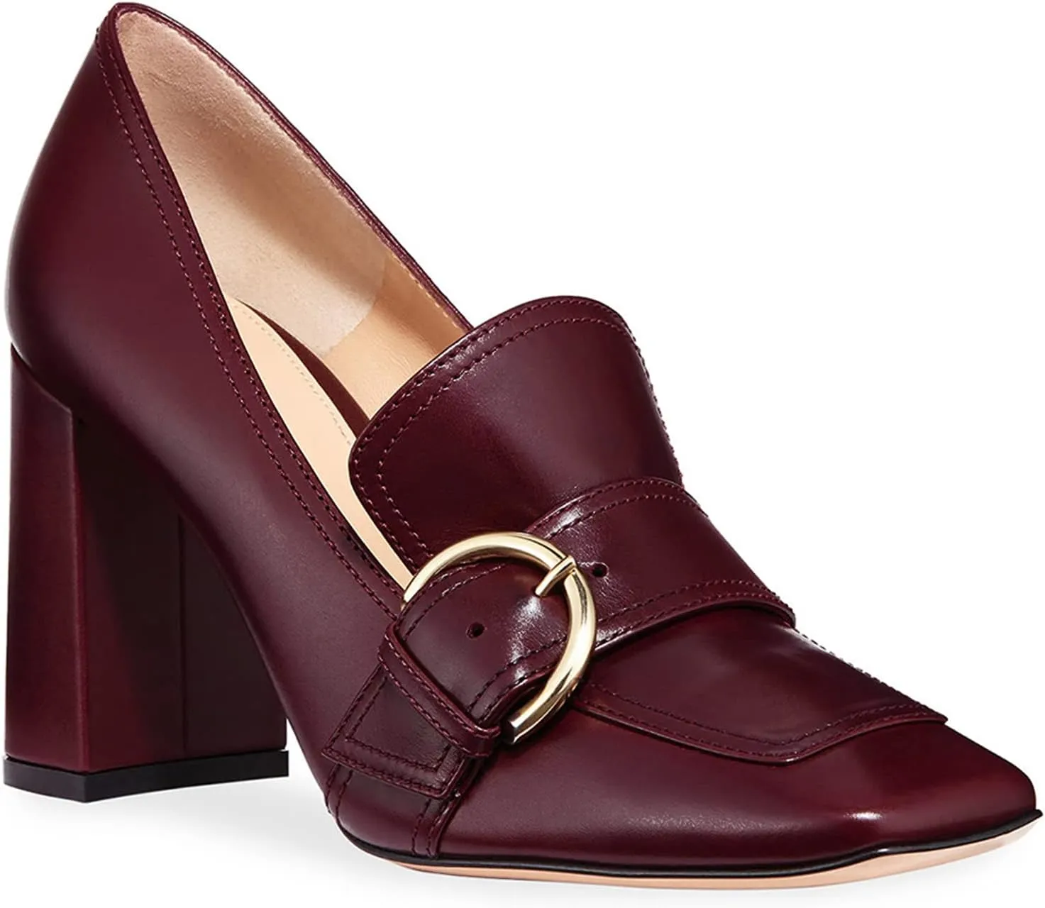 MOOMMO Classic Women High Chunky Heel Loafers Square Toe Suede Slip On 4 Inch Block Heel Buckle Pumps Office Comfort Dress Loafer Heels Shoes Casual Office Party 4-13 M US