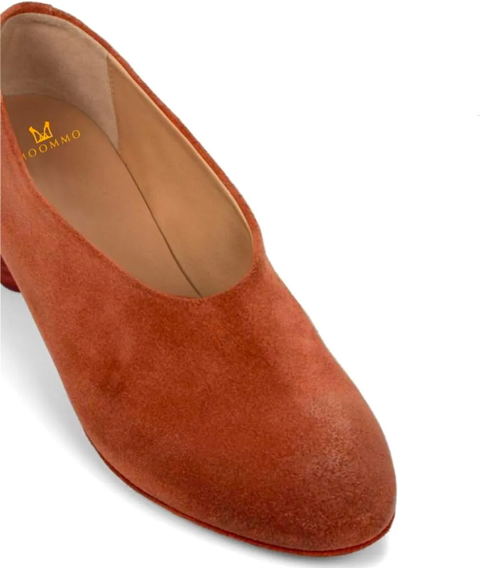 MOOMMO Women Chunky Stacked Heel Loafers Suede Round Toe Loafer Pumps Vintage 2 inch Block Heel Dress Shoes Slip on Closed Toe Loafer Heels Office Ladies Casual Comfort Cute Retro 4-11 M US