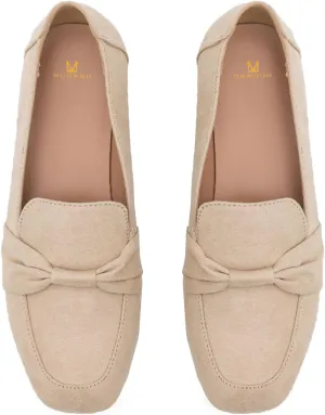 MOOMMO Women Flat Heel Square Toe Loafers Bow Suede Slip On Loafer Shoes Comfortable 1 inch Low Chunky Heel Dress Shoes Bow-Knot Casual Office Ladies Driver Loafer Flats Walking 4-11 M US