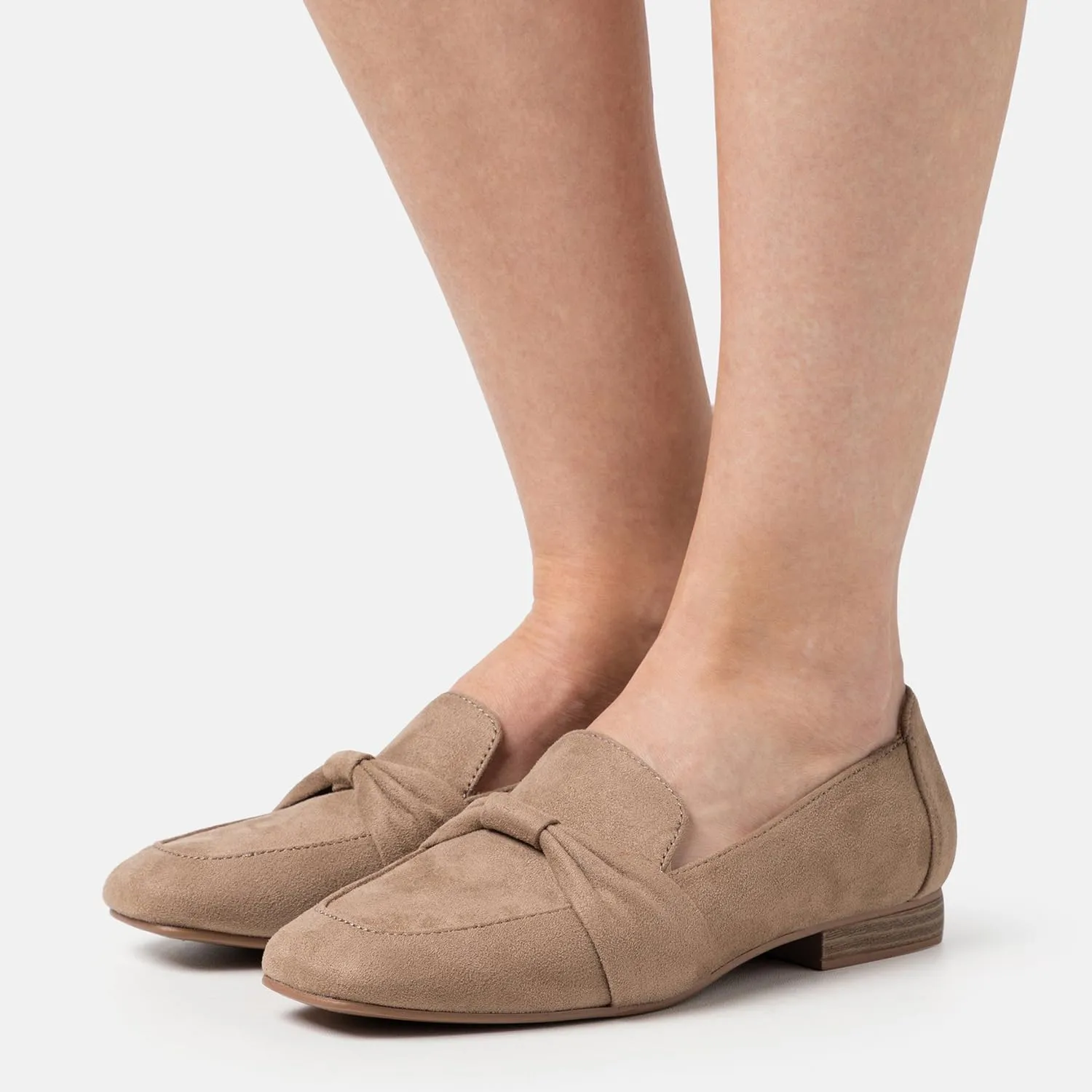 MOOMMO Women Flat Heel Square Toe Loafers Bow Suede Slip On Loafer Shoes Comfortable 1 inch Low Chunky Heel Dress Shoes Bow-Knot Casual Office Ladies Driver Loafer Flats Walking 4-11 M US