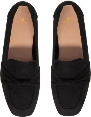 MOOMMO Women Flat Heel Square Toe Loafers Bow Suede Slip On Loafer Shoes Comfortable 1 inch Low Chunky Heel Dress Shoes Bow-Knot Casual Office Ladies Driver Loafer Flats Walking 4-11 M US