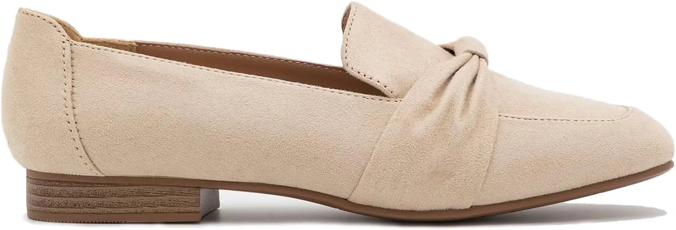 MOOMMO Women Flat Heel Square Toe Loafers Bow Suede Slip On Loafer Shoes Comfortable 1 inch Low Chunky Heel Dress Shoes Bow-Knot Casual Office Ladies Driver Loafer Flats Walking 4-11 M US