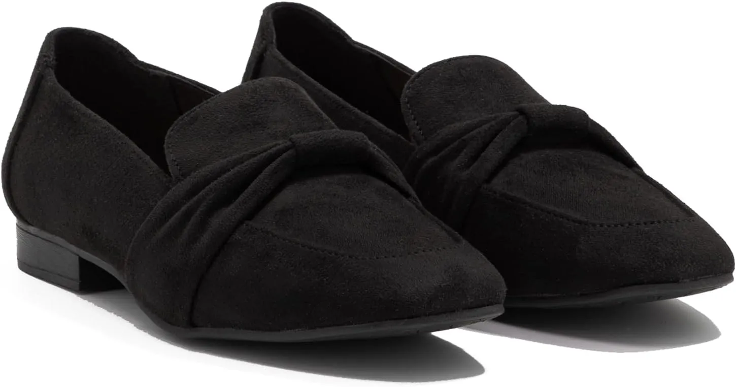 MOOMMO Women Flat Heel Square Toe Loafers Bow Suede Slip On Loafer Shoes Comfortable 1 inch Low Chunky Heel Dress Shoes Bow-Knot Casual Office Ladies Driver Loafer Flats Walking 4-11 M US