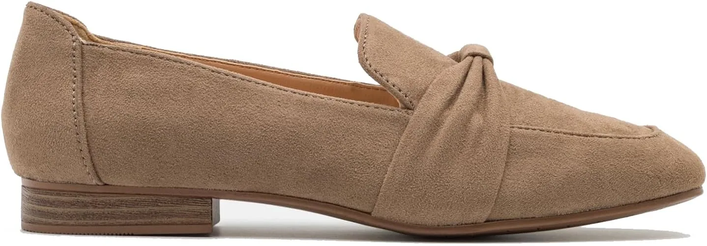 MOOMMO Women Flat Heel Square Toe Loafers Bow Suede Slip On Loafer Shoes Comfortable 1 inch Low Chunky Heel Dress Shoes Bow-Knot Casual Office Ladies Driver Loafer Flats Walking 4-11 M US