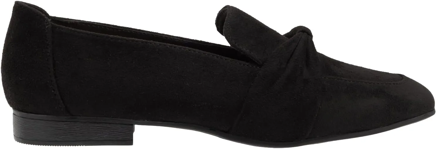 MOOMMO Women Flat Heel Square Toe Loafers Bow Suede Slip On Loafer Shoes Comfortable 1 inch Low Chunky Heel Dress Shoes Bow-Knot Casual Office Ladies Driver Loafer Flats Walking 4-11 M US