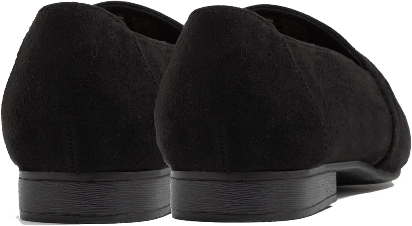 MOOMMO Women Flat Heel Square Toe Loafers Bow Suede Slip On Loafer Shoes Comfortable 1 inch Low Chunky Heel Dress Shoes Bow-Knot Casual Office Ladies Driver Loafer Flats Walking 4-11 M US