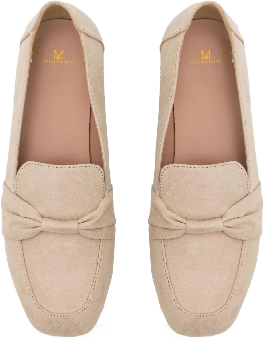 MOOMMO Women Flat Heel Square Toe Loafers Bow Suede Slip On Loafer Shoes Comfortable 1 inch Low Chunky Heel Dress Shoes Bow-Knot Casual Office Ladies Driver Loafer Flats Walking 4-11 M US