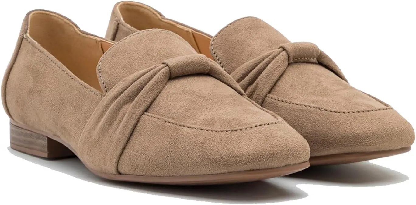 MOOMMO Women Flat Heel Square Toe Loafers Bow Suede Slip On Loafer Shoes Comfortable 1 inch Low Chunky Heel Dress Shoes Bow-Knot Casual Office Ladies Driver Loafer Flats Walking 4-11 M US