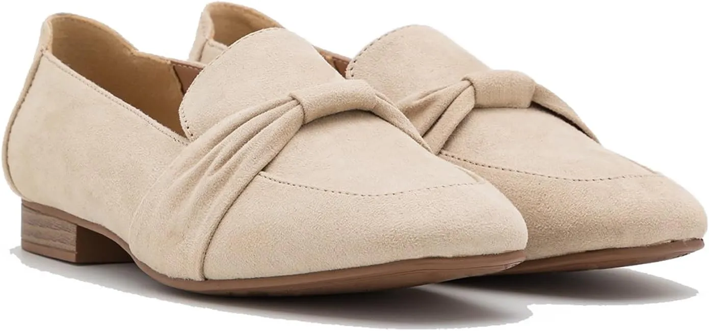 MOOMMO Women Flat Heel Square Toe Loafers Bow Suede Slip On Loafer Shoes Comfortable 1 inch Low Chunky Heel Dress Shoes Bow-Knot Casual Office Ladies Driver Loafer Flats Walking 4-11 M US