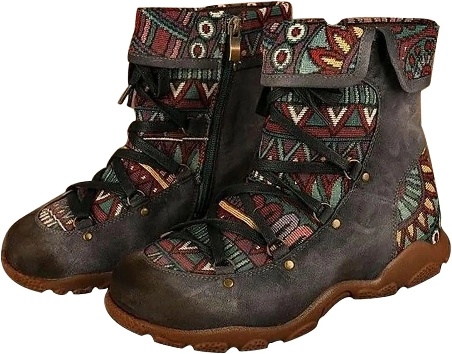 oiangi Boots for Women Ankle Booties Fashion Comfy Leather Arch Support Steel Toe Zipper Bohemian Boots Waterproof and Windproof Soft Damping Shoes